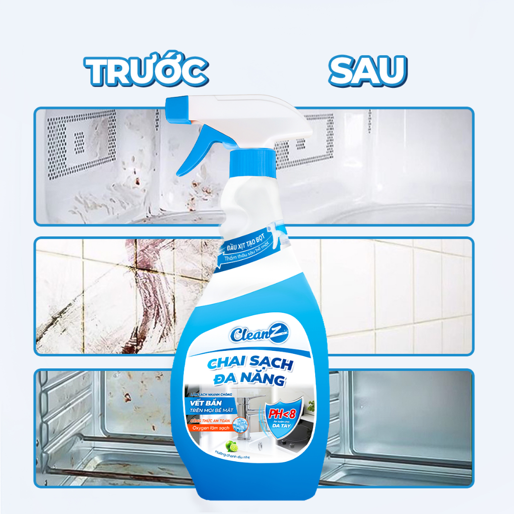 Chai Sạch Đa Năng CLEANZ Vệ Sinh Nhà Tắm Chống Ăn Mòn Inox Vệ Sinh Vòi Rửa, Vòi Sen, Vách Kính