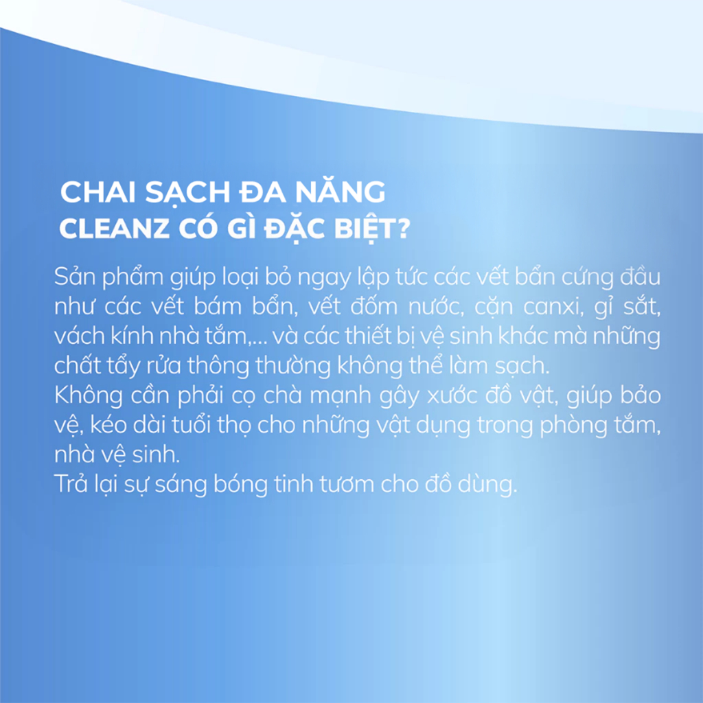 Chai Sạch Đa Năng CLEANZ Vệ Sinh Nhà Tắm Chống Ăn Mòn Inox Vệ Sinh Vòi Rửa, Vòi Sen, Vách Kính