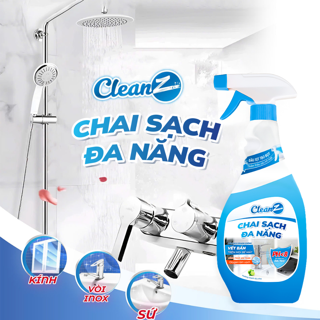 Chai Sạch Đa Năng CLEANZ Vệ Sinh Nhà Tắm Chống Ăn Mòn Inox Vệ Sinh Vòi Rửa, Vòi Sen, Vách Kính