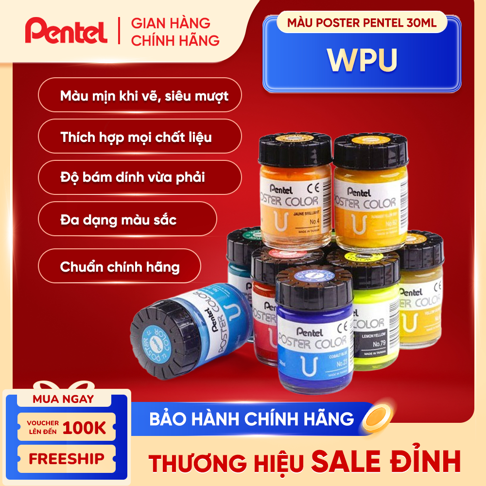 [Màu Lẻ] Màu Poster Pentel WPU – Màu Vẽ Pentel 30ml Tươi Sáng, Dễ Pha Chồng Màu, Vẽ Đa Chất Liệu