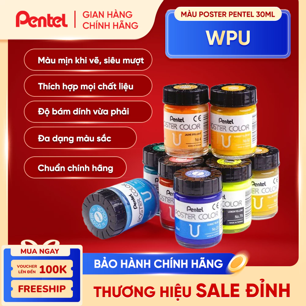 [Màu Lẻ] Màu Poster Pentel WPU – Màu Vẽ Pentel 30ml Tươi Sáng, Dễ Pha Chồng Màu, Vẽ Đa Chất Liệu