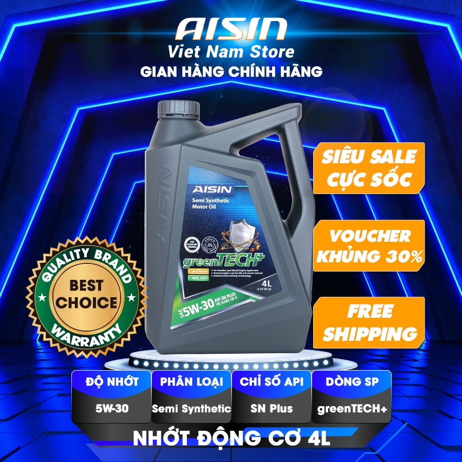 Nhớt Động Cơ AISIN ESSNP0534P 5W-30 SN Plus Greentech+ Semi Synthetic 4L