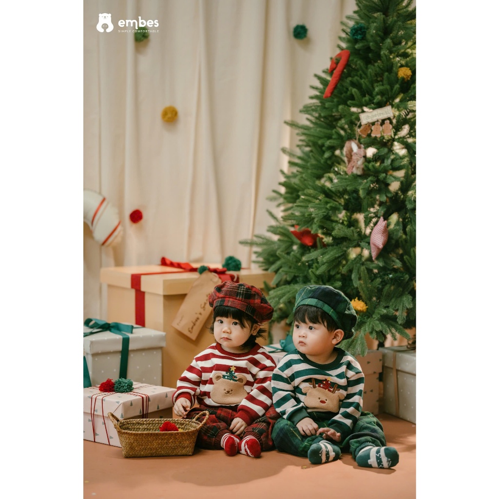 [Embes-Santa's Present] Tất Noel Cho Bé, Set 4 Đôi Tất  Hoạ Tiết Chống Trơn Trượt Cho Bé Từ 1-4 Tuổi