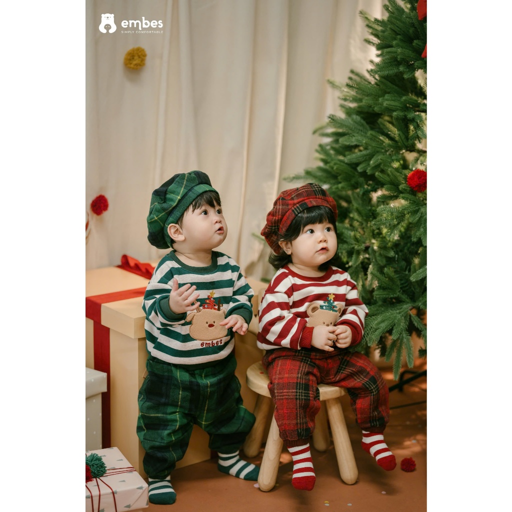 [Embes-Santa's Present] Tất Noel Cho Bé, Set 4 Đôi Tất  Hoạ Tiết Chống Trơn Trượt Cho Bé Từ 1-4 Tuổi