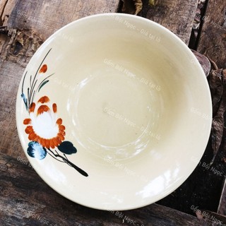 Tô Gốm Vẽ Hoa Xưa Điểm Trắng - Tô Tượng Size Đại 21cm - Gốm Lái Thiêu - Gốm Xưa Cho Người Hoài Niệm