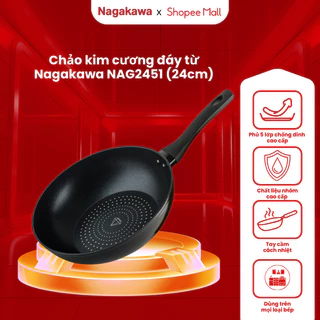 Chảo kim cương đáy từ Nagakawa NAG2451, dùng cho mọi loại bếp, hàng chính hãng, bảo hành 12 tháng