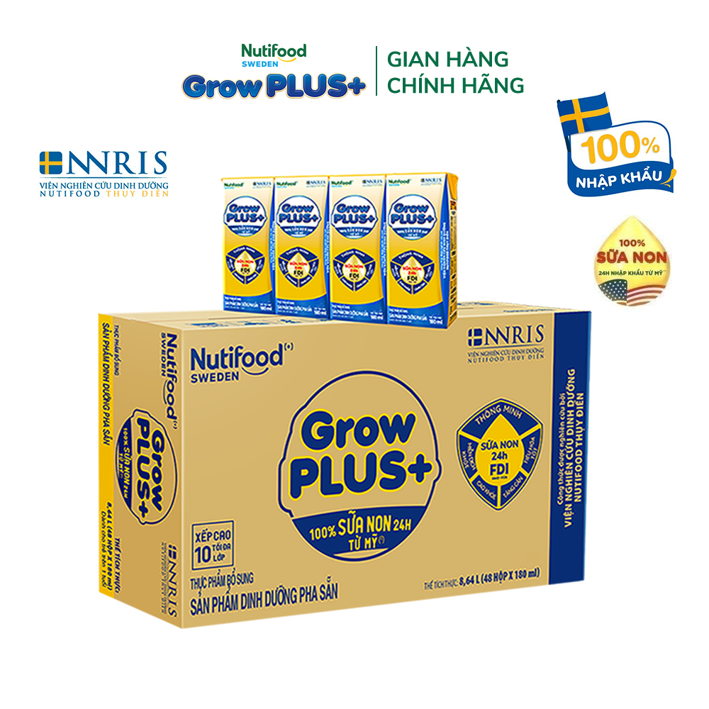 Thùng sữa bột pha sẵn GrowPLUS+ (vàng) - Sữa non tăng đề kháng (48 hộp x 180ml) - Grow Plus+ Trên 2 tuổi