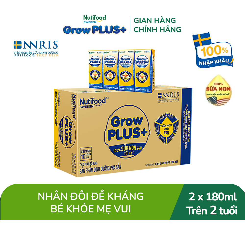 Thùng sữa bột pha sẵn GrowPLUS+ (vàng) - Sữa non tăng đề kháng (48 hộp x 180ml) - Grow Plus+ Trên 2 tuổi