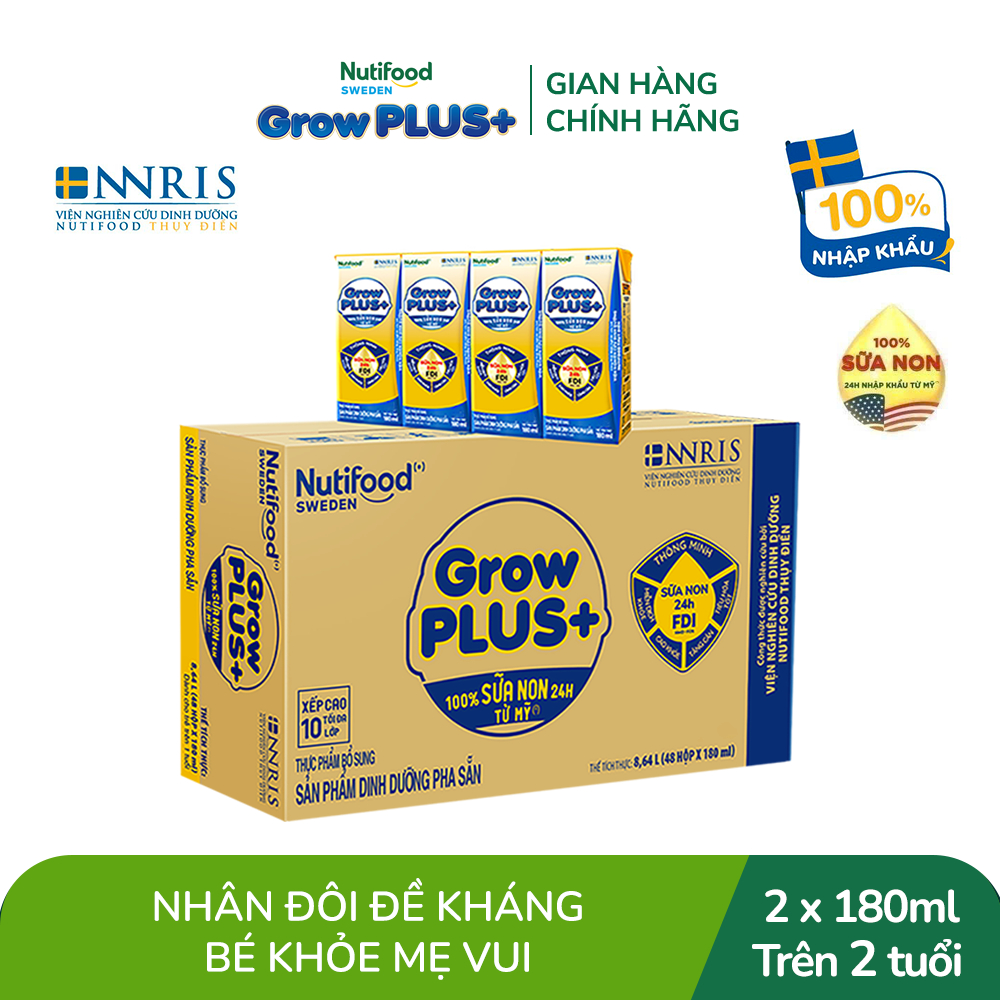 Thùng sữa bột pha sẵn GrowPLUS+ (vàng) - Sữa non tăng đề kháng (48 hộp x 180ml) - Grow Plus+ Trên 2 tuổi