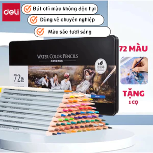 Bút Chì Màu Nước Deli Hộp Thiếc 24/36/48/72 Màu Kèm Cọ Vẽ, Pha Màu Nước, Vẽ Tranh Chuyên Nghiệp quà tặng cho trẻ em