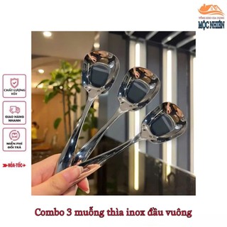 Combo 3 Muỗng, thìa đầu vuông, chất liệu inox siêu bền, tiện dụng