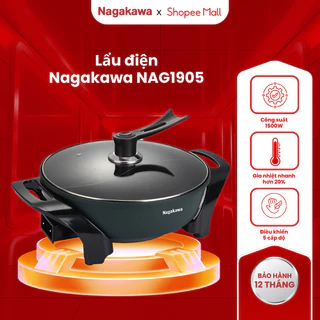 Nồi lẩu điện đa năng 5L Nagakawa NAG1905, lòng nồi nguyên khối, 5 mức điều chỉnh, bảo hành 12 tháng