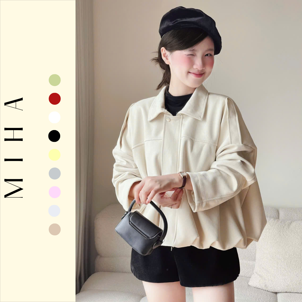 Áo khoác da lộn tay dơi, dáng bí rộng Miha Studio