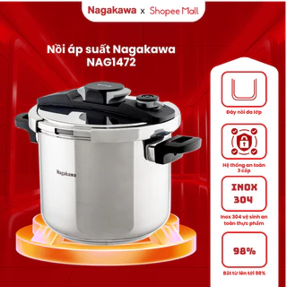 Nồi áp suất Nagakawa NAG1472, dung tích 7L, lòng nồi inox 304, có hệ thống an toàn, bảo hành 12 tháng