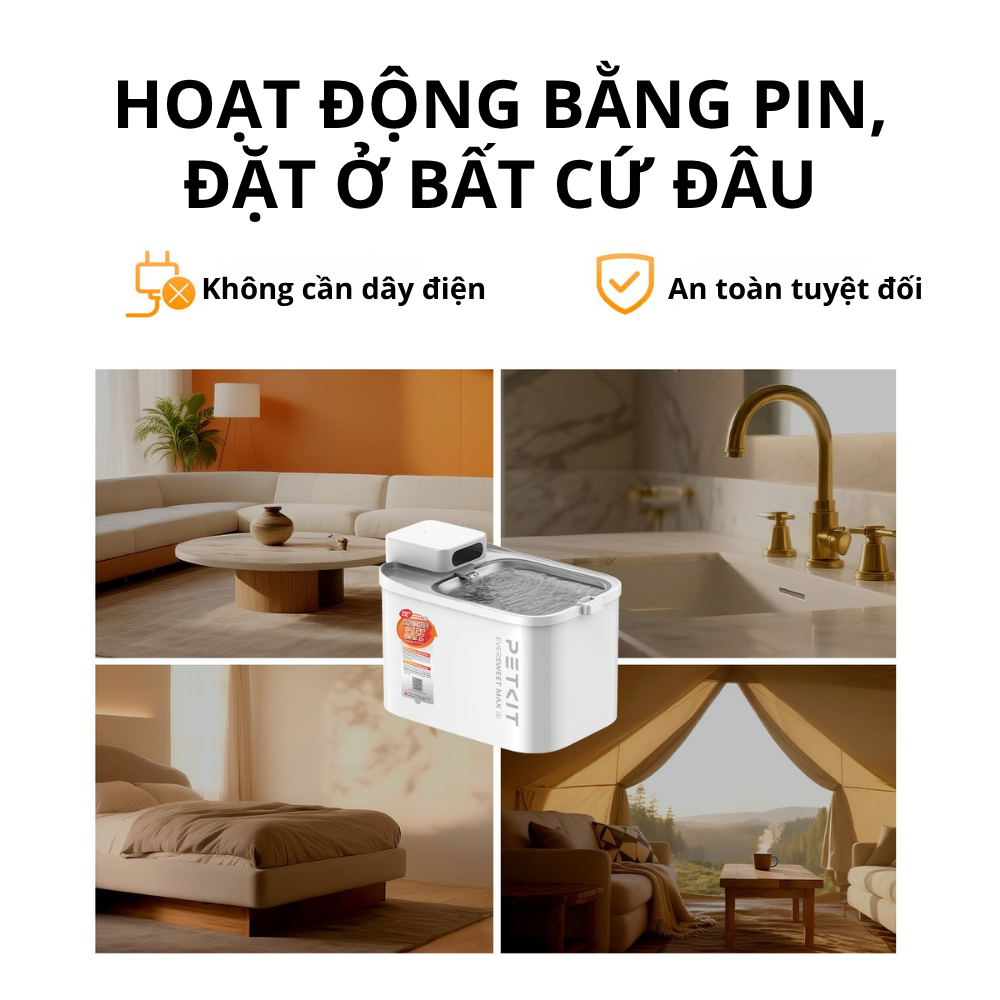 [New 2026] Máy Lọc Nước Cho Mèo, Cho Chó Dùng Pin Petkit EverSweet Max 2 Kết Nối App Bát Inox 304 dễ dàng vệ sinh