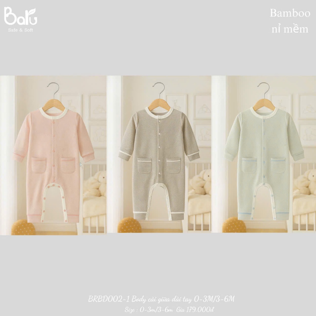 Body cài giữa dài tay BRBD002-1
