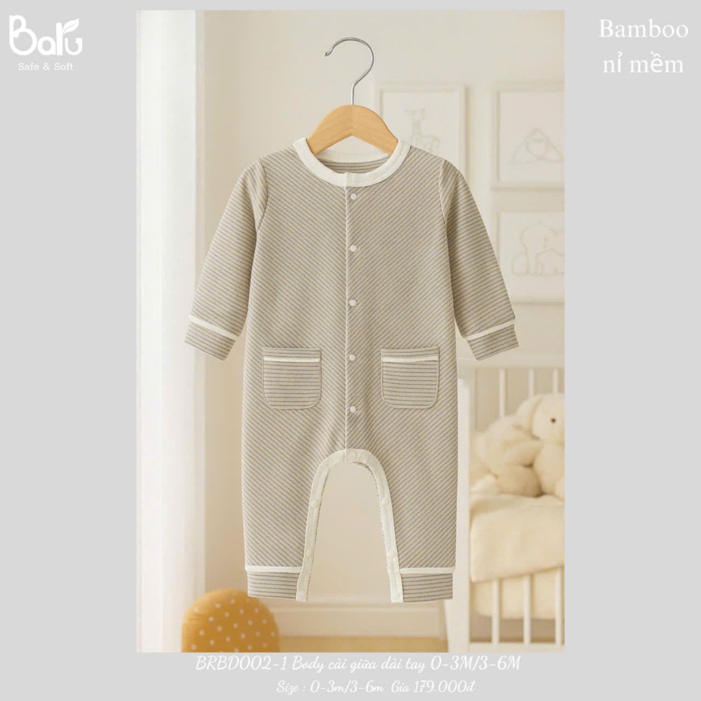Body cài giữa dài tay BRBD002-1