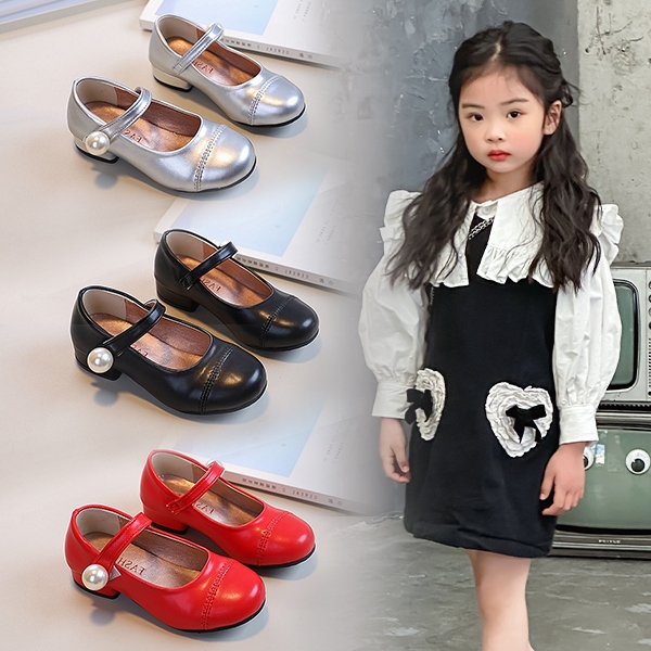 Giày đế bệt thời trang sang trọng mới mùa thu ngọc trai bé gái mũi tròn tiệc lễ mềm