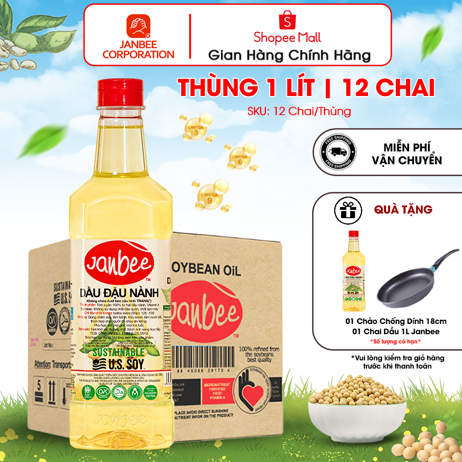Dầu Đậu Nành Janbee Thùng 12 Chai 1 Lít - Nguyên Chất 100%, Không Trans ...