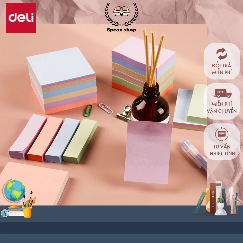 Set 100/200 Note Deli – Giấy Nhớ Vuông & Chữ Nhật, Nhiều Kích Thước, Tiện Lợi, Học Sinh & Văn Phòng