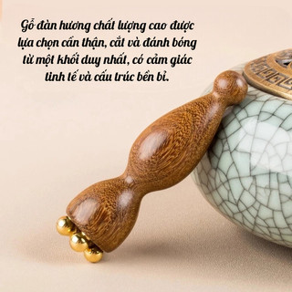 Cây Lăn Massage Mặt Mini Gỗ Hồng Đầu Bi Đồng – Giảm Quầng Thâm, Nâng Cơ, Thư Giãn Hằng Ngày