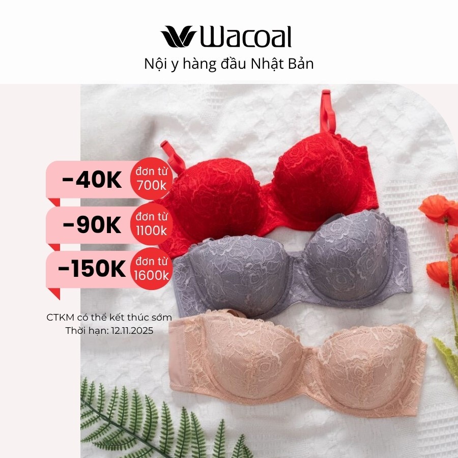 Áo lót ren nữ Wacoal ILB4702 không mút nâng nhẹ dây đeo tháo rời, Áo ngực cup ngang có gọng chống tuột - LB4702