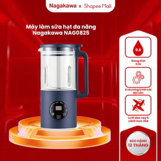 Máy làm sữa hạt đa năng Nagakawa NAG0825, máy xay sữa hạt sinh tố 0.6L, 6 chế độ tự xay, lưỡi dao inox 304