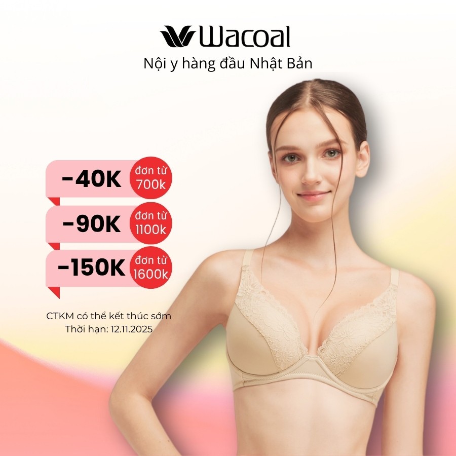 Áo lót Wacoal Lecien ISFB332 không gọng, nâng đẩy, ren, chống chảy xệ - SFB332 smart size
