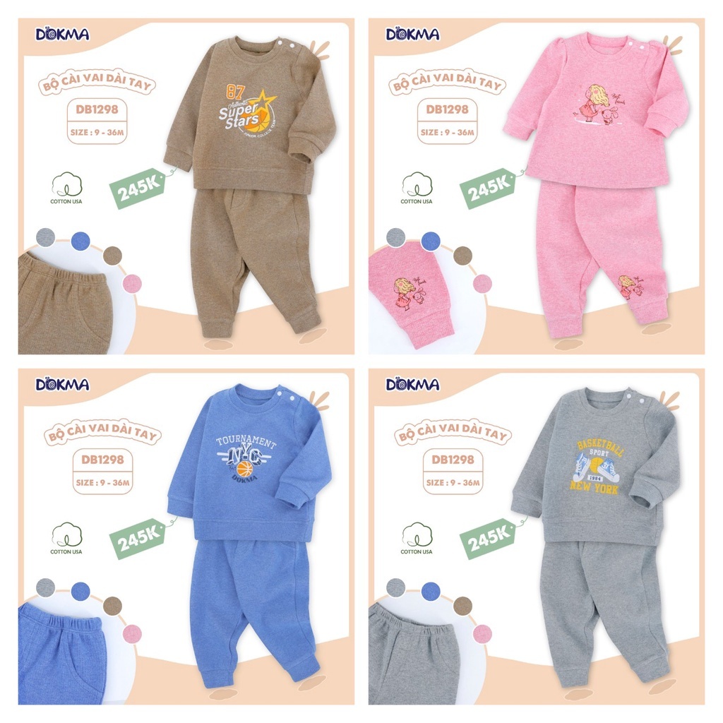(9-13kg, 9-36M) Bộ Nỉ Vừa Dài Tay Dokma Cho Bé DB1298 DB2383 DB2380