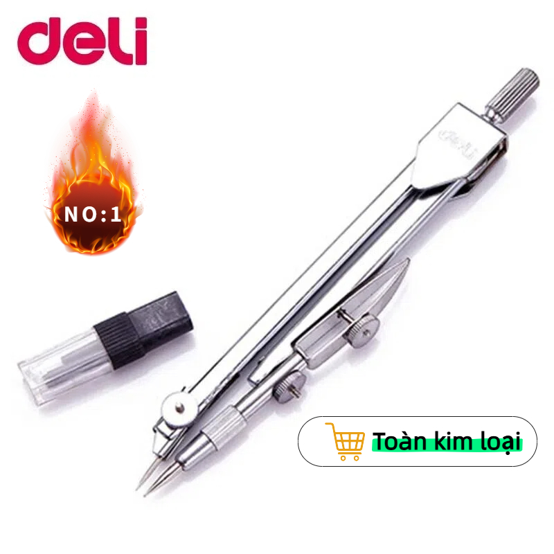 Bộ Compa Kim Loại Deli  Bút Chì Bấm, Dùng Vẽ Kỹ Thuật, Vẽ Đường Tròn, Học Sinh & Thiết Kế