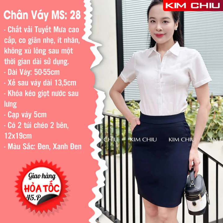 Chân Váy Ôm Công Sở Có 2 Túi Chéo, Dáng Dài, Cạp Cao, Chân váy Bút Chì Xẻ Sau, Vải Tuyết Mưa Cao Cấp, Tôn Dáng Siêu Đẹp