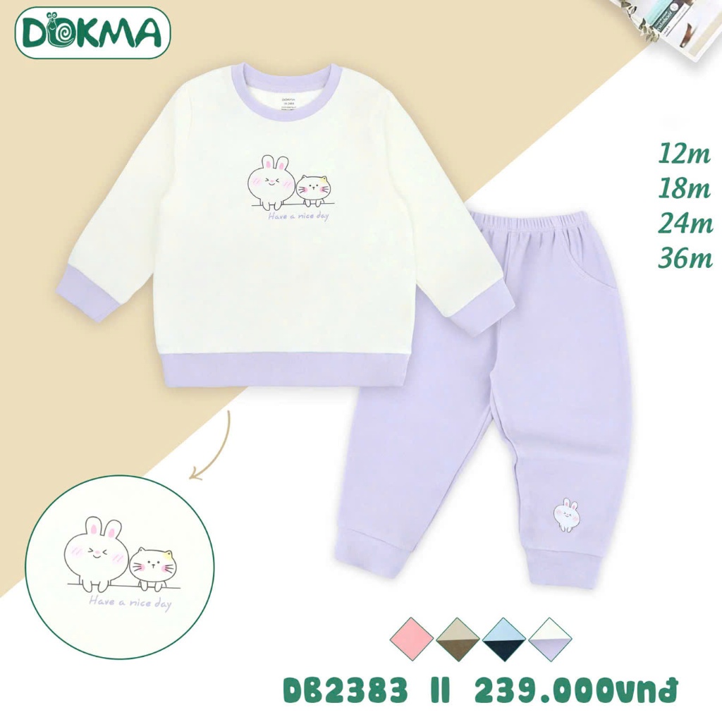 (9-13kg, 9-36M) Bộ Nỉ Vừa Dài Tay Dokma Cho Bé DB1298 DB2383 DB2380