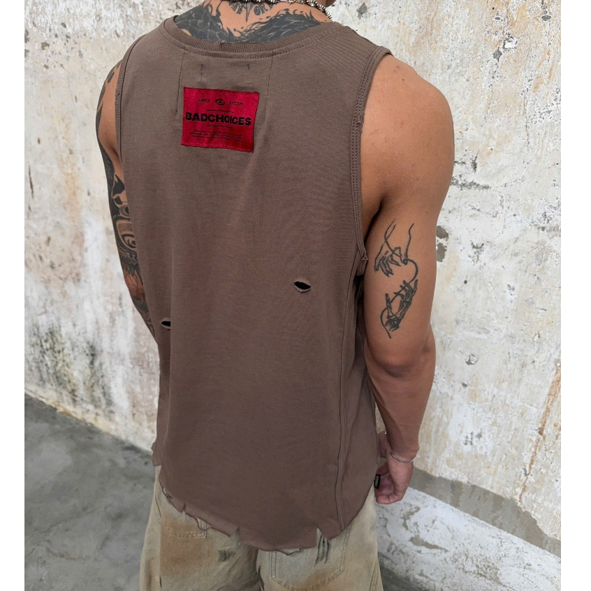 Bad Choices | Áo ba lỗ tank top mài rách vải 100% cotton 2 chiều phối logo đỏ | BigBuy360 - bigbuy360.vn