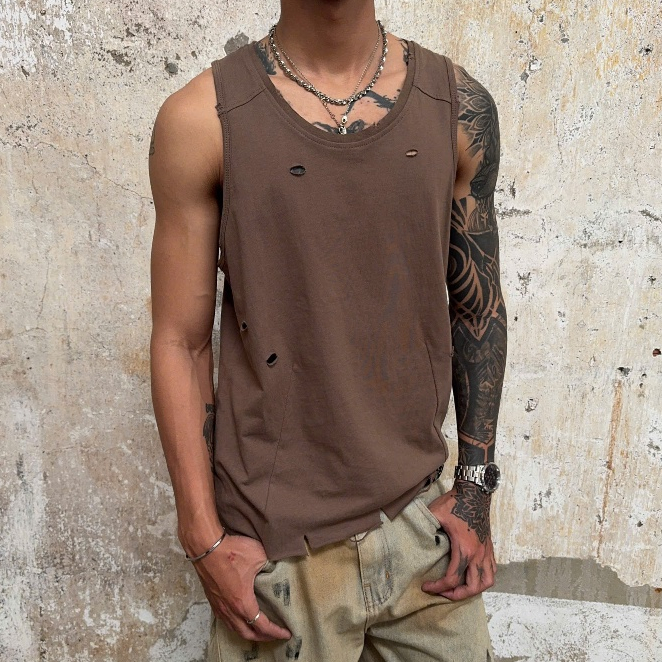 Bad Choices | Áo ba lỗ tank top mài rách vải 100% cotton 2 chiều phối logo đỏ | BigBuy360 - bigbuy360.vn
