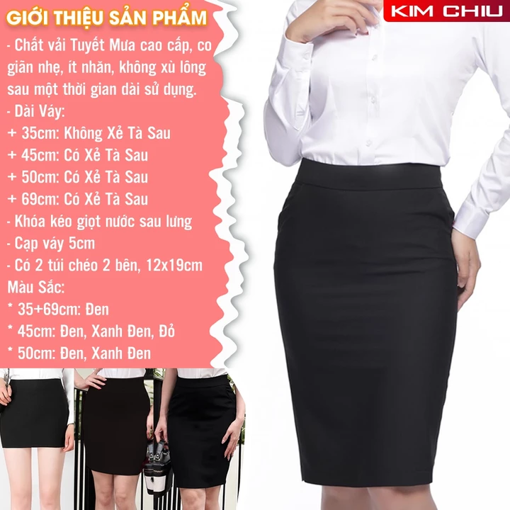 Chân Váy Ôm Công Sở Có 2 Túi Chéo, Dáng Dài, Cạp Cao, Chân váy Bút Chì Xẻ Sau, Vải Tuyết Mưa Cao Cấp, Tôn Dáng Siêu Đẹp