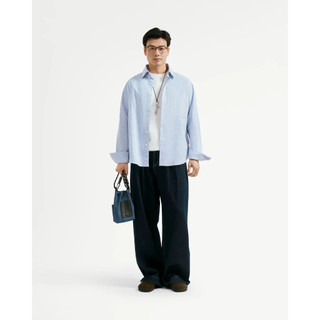 Áo sơ mi tay dài nam sọc seersucker nhãn trang trí .Loose - ROUTINE 10F25SHL007