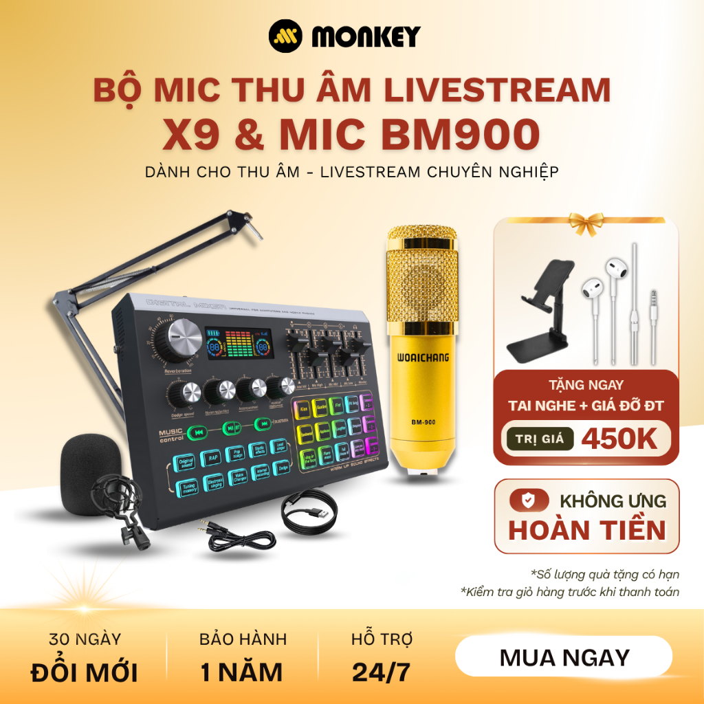 Bộ Combo Mic Thu Âm Hát Livestream Sound Card X9 & Mic BM900 Thu Âm ...