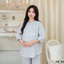 Bộ Bầu Mặc Nhà Cổ Tàu Dài Tay Larosa Mẫu Mới 2025 Họa Tiết Trái Tim Chất Đũi Mềm Cao Cấp – LA032B