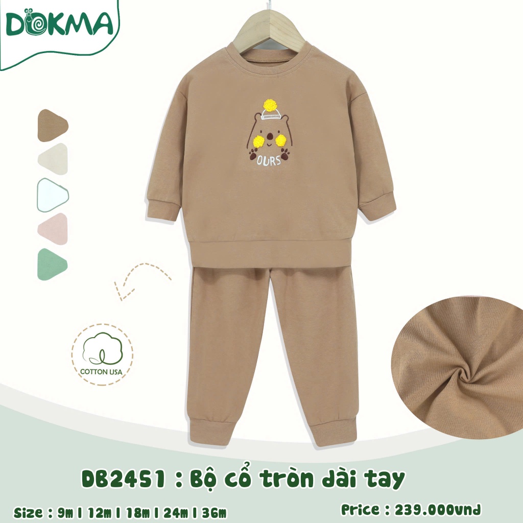 (8-13kg, 6-36M) Bộ Nỉ Cotton Dokma Cổ Tròn Dài Tay Cho Bé DB3228 DB3161 DB3183 DB2441 DB2451 DB3120