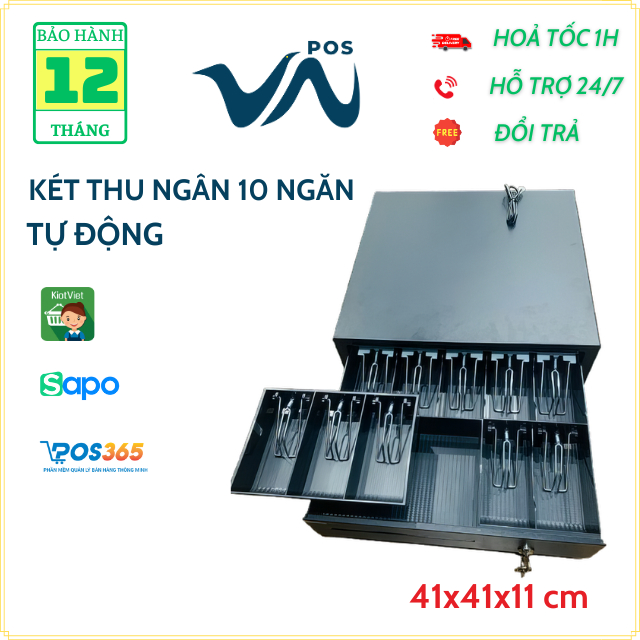 Ngăn kéo đựng tiền cỡ lớn Roco 408, cỡ nhỏ RT335. Két thu ngân kết nối máy in hoá đơn tự động mở két