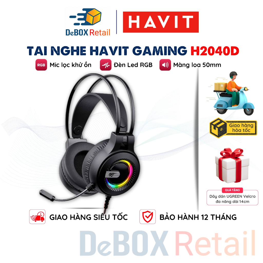 Tai Nghe Gaming Havit H2040D, Driver 50, LED RGB, Mic Khử Ồn, Đa Tương ...