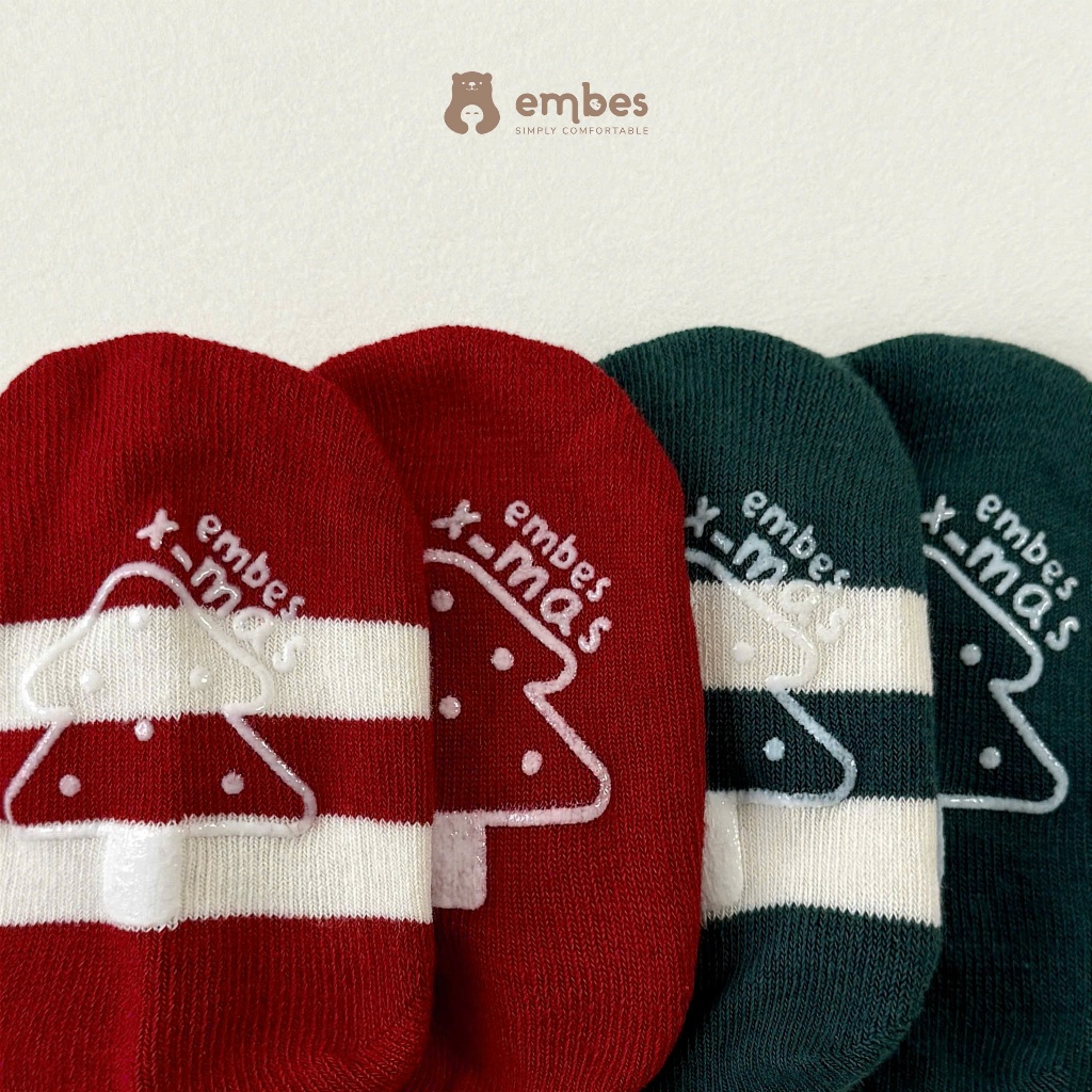 Tất Cho Bé Embes, Set 3 Đôi Vớ Chống Trơn Chất Cotton Mềm Mại Co Giãn Cho Bé Trai Bé Gái Từ 1-4 Tuổi