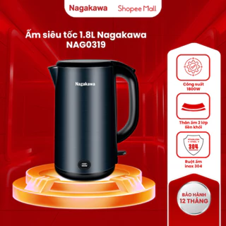 Ấm siêu tốc inox 304 1.8L Nagakawa 2 lớp NAG0319, sôi nhanh, có chế độ tự ngắt, bảo hành 12 tháng, hàng chính hãng