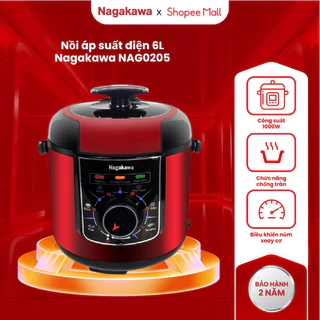 Nồi áp suất điện 6L Nagakawa đa năng NAG0205, công suất 1000W, lòng nồi chống dính Teflon, bảo hành 12 tháng
