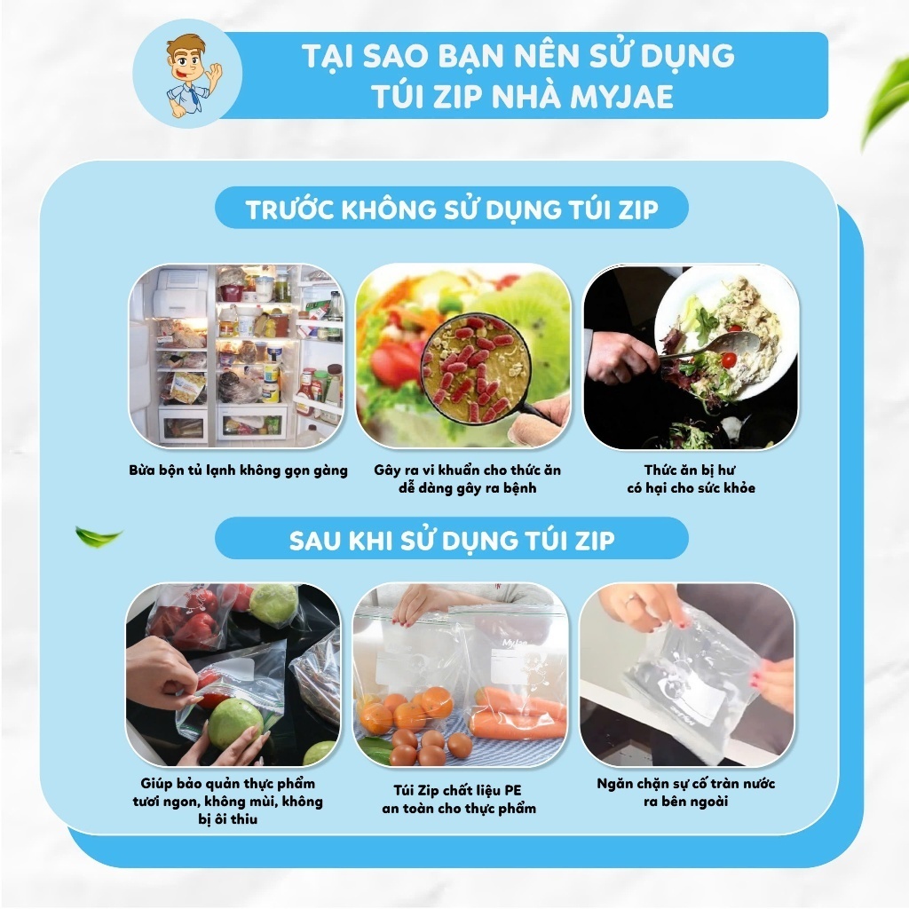 COMBO 3 Túi Zip Đựng Thực Phẩm MyJae size S (20 cái)