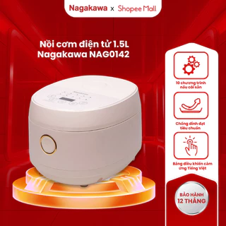 Nồi cơm điện tử 1.5L Nagakawa NAG0142, công suất 800W, 10 chương trình nấu, hẹn giờ 24 tiếng, bảo hành 12 tháng