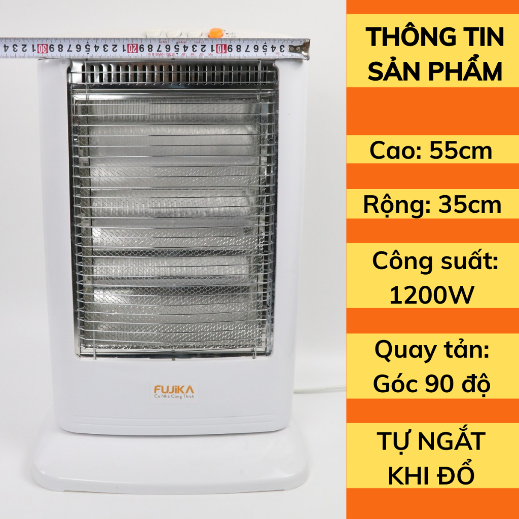 Đèn sưởi 3 bóng Fujika chính hãng, máy sưởi phòng công suất lớn xoay góc 90 độ, tự ngắt khi đổ