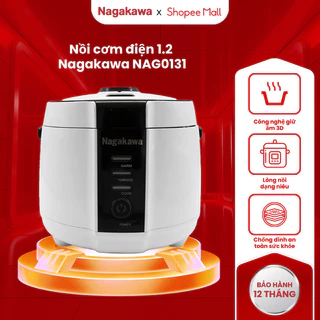 Nồi Cơm Điện Tử 1.2L NAGAKAWA NAG0131 500W, 3 chức năng nấu cơm nấu cháo giữ ấm phù hợp gia đình 4 người, bảo hành 1 năm