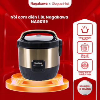 Nồi cơm điện 1.8L Nagakawa màu vàng NAG0119, chống dính, công nghệ ủ ấm 3 chiều, bảo hành 12 tháng