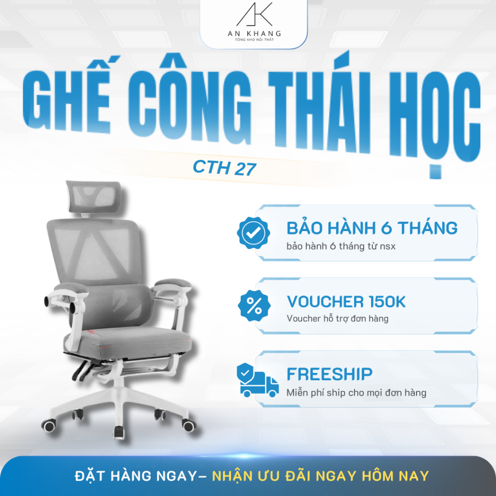Ghế Công Thái Học Xoay Văn Phòng CTH-27 Có Tựa Đầu Gác Chân Cao Cấp ...